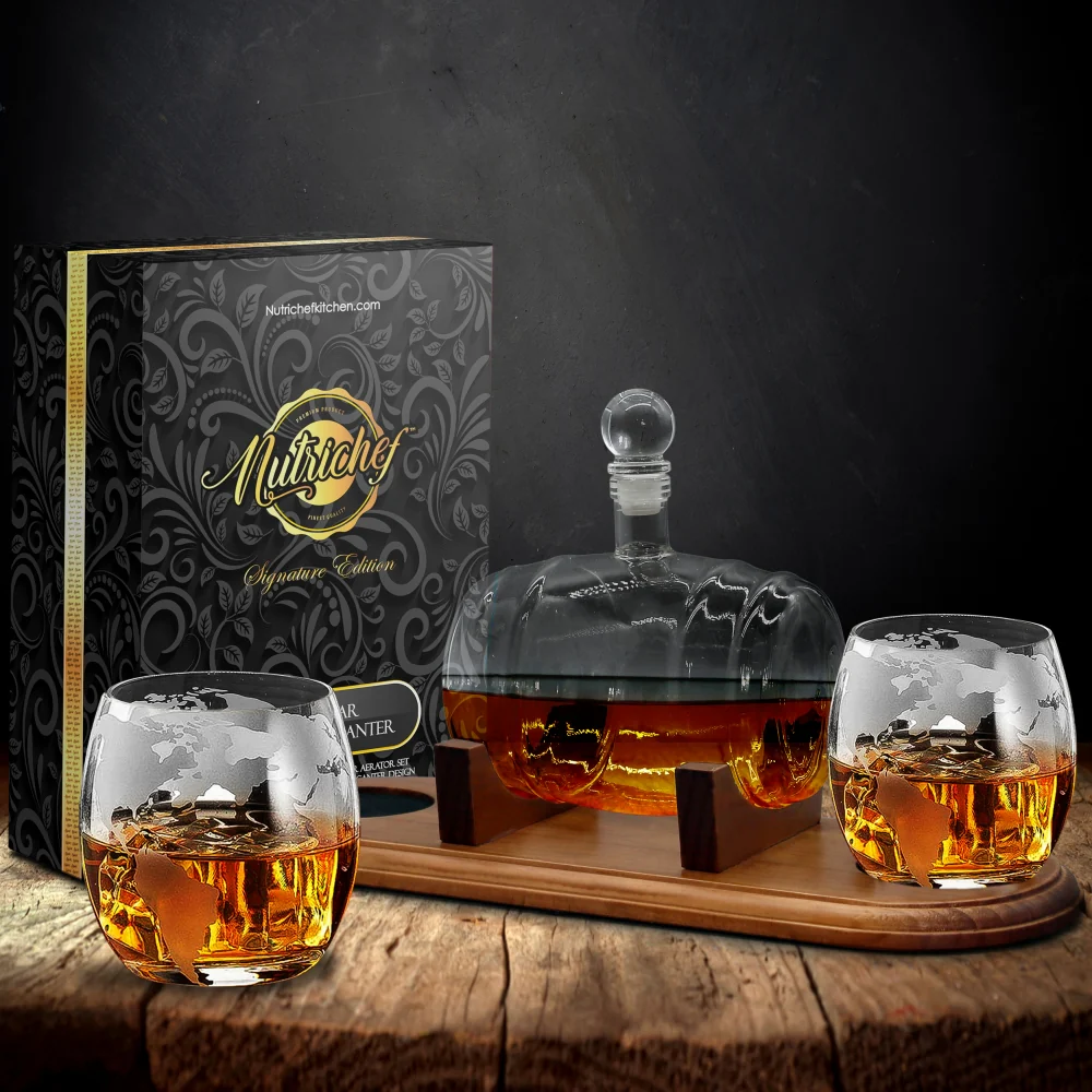 Glass Whiskey Decanter Set - Enhances Flavor - 750ml Barrel Design - Image 7