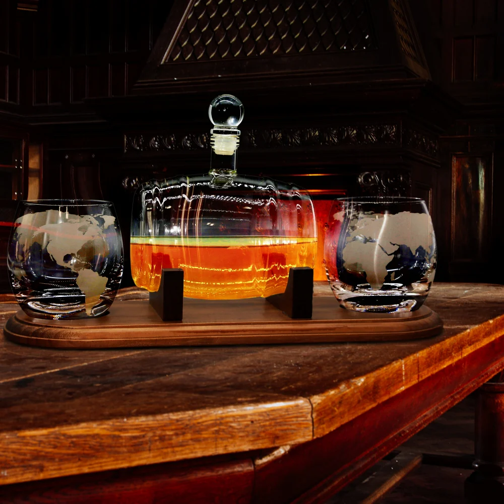 Glass Whiskey Decanter Set - Enhances Flavor - 750ml Barrel Design - Image 8