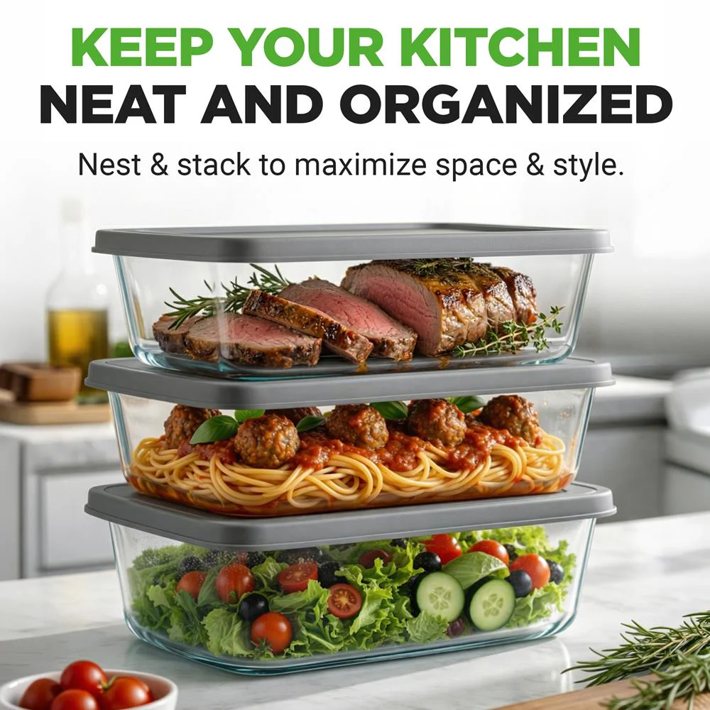 6-Piece Glass Loaf Pan Set - Airtight Lids, Stackable, Oven Safe, Clear - Image 4