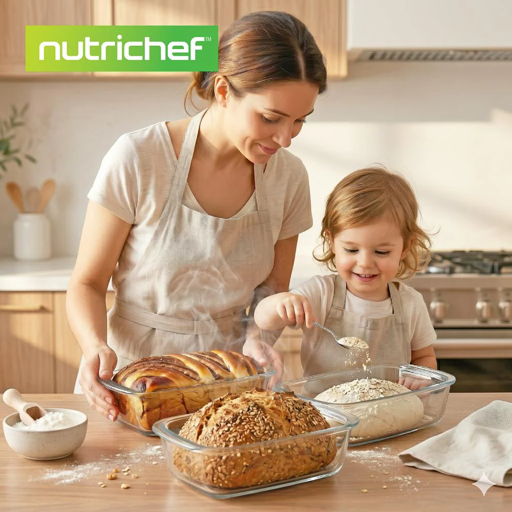 6-Piece Glass Loaf Pan Set - Airtight Lids, Stackable, Oven Safe, Clear - Image 7