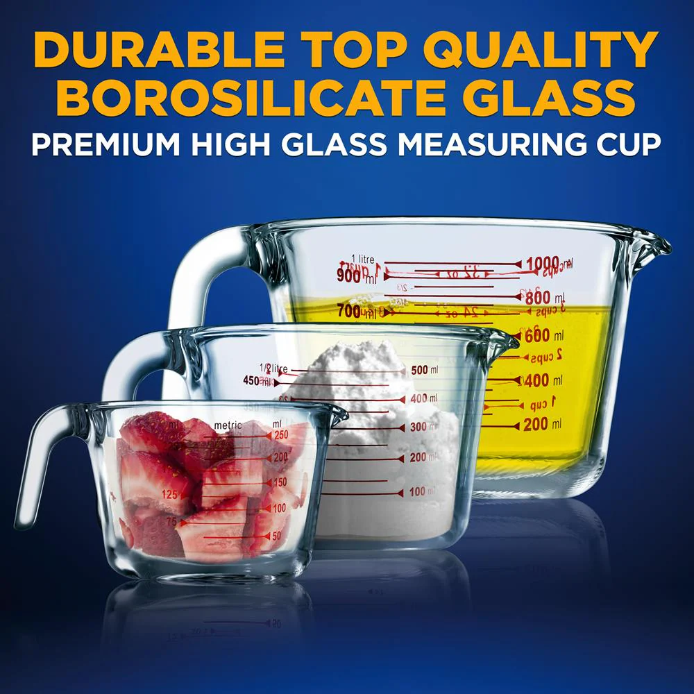 3-Piece Glass Measuring Cups Set - Precise Pouring, Heat-Resistant, Clear - Image 3