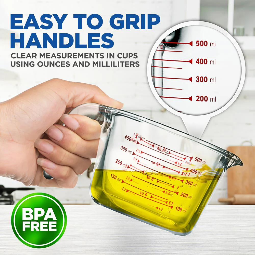 3-Piece Glass Measuring Cups Set - Precise Pouring, Heat-Resistant, Clear - Image 5
