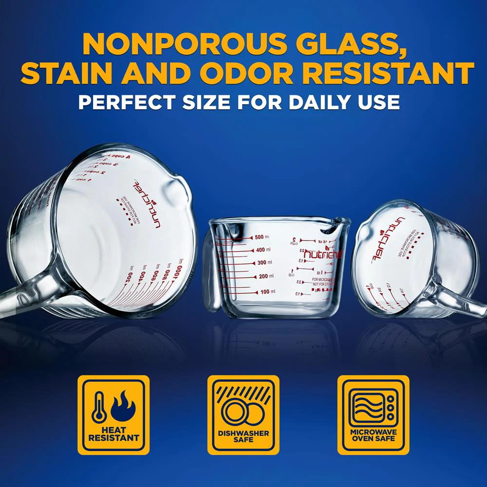3-Piece Glass Measuring Cups Set - Precise Pouring, Heat-Resistant, Clear - Image 6