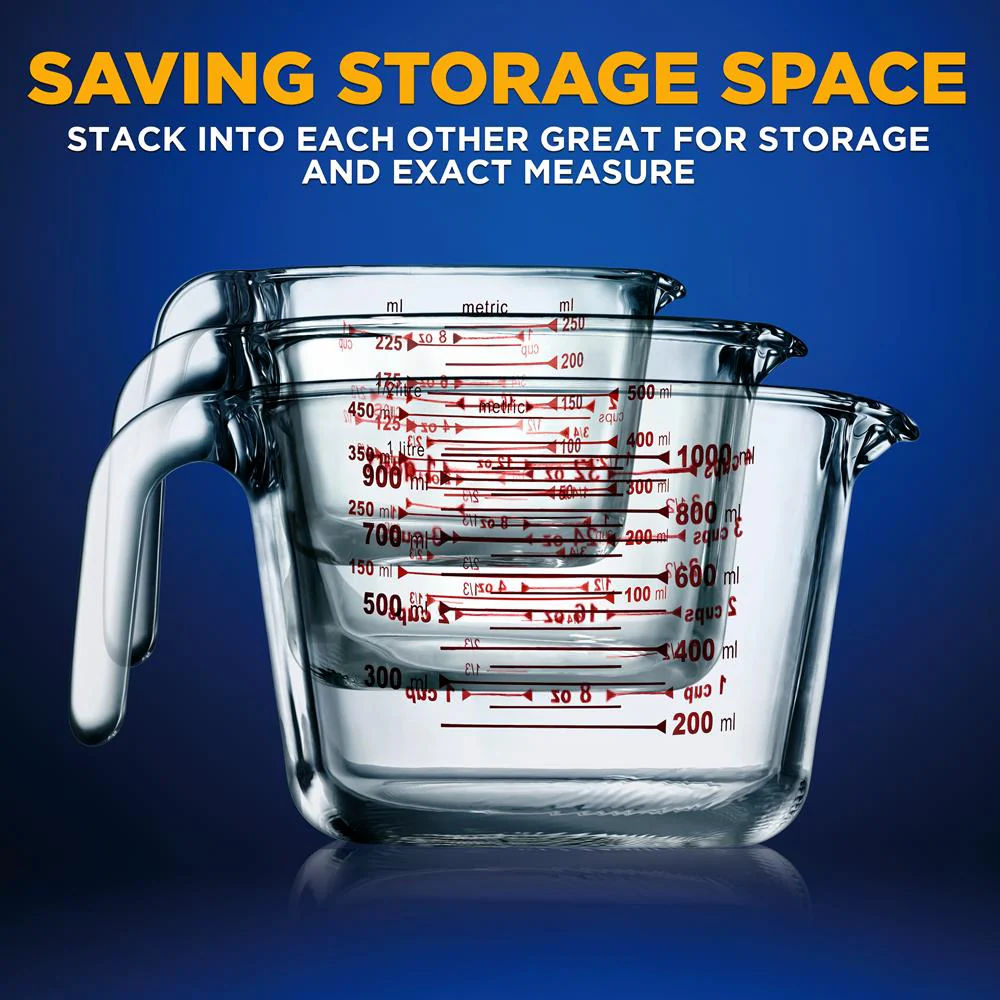 3-Piece Glass Measuring Cups Set - Precise Pouring, Heat-Resistant, Clear - Image 7