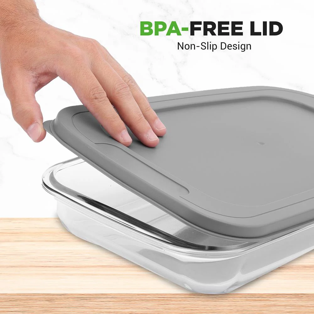 4 Sets Of High Borosilicate Rectangular Glass Bakeware Set With Pe Lid (Gray) - Image 3