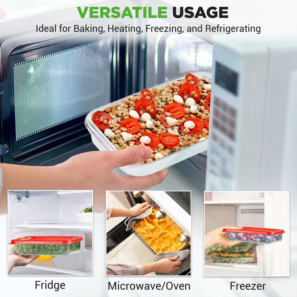 4 Sets Of High Borosilicate Rectangular Glass Bakeware Set With Pe Lid (Red) - Image 2