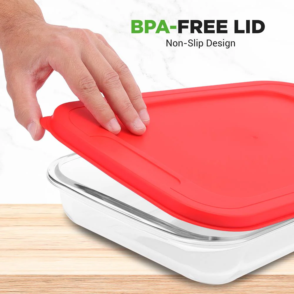 4 Sets Of High Borosilicate Rectangular Glass Bakeware Set With Pe Lid (Red) - Image 3