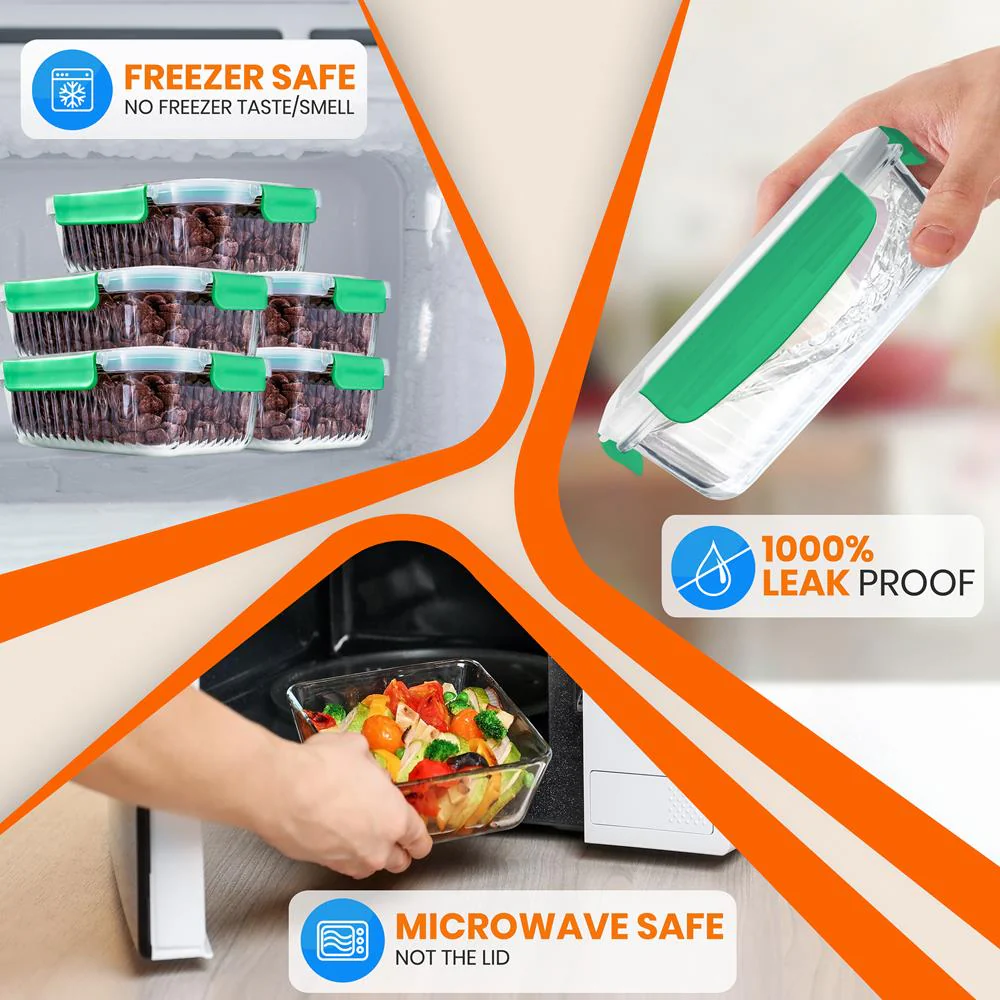 10-Piece Glass Food Storage Set - Leakproof Airtight Lids, Oven Safe - Image 3