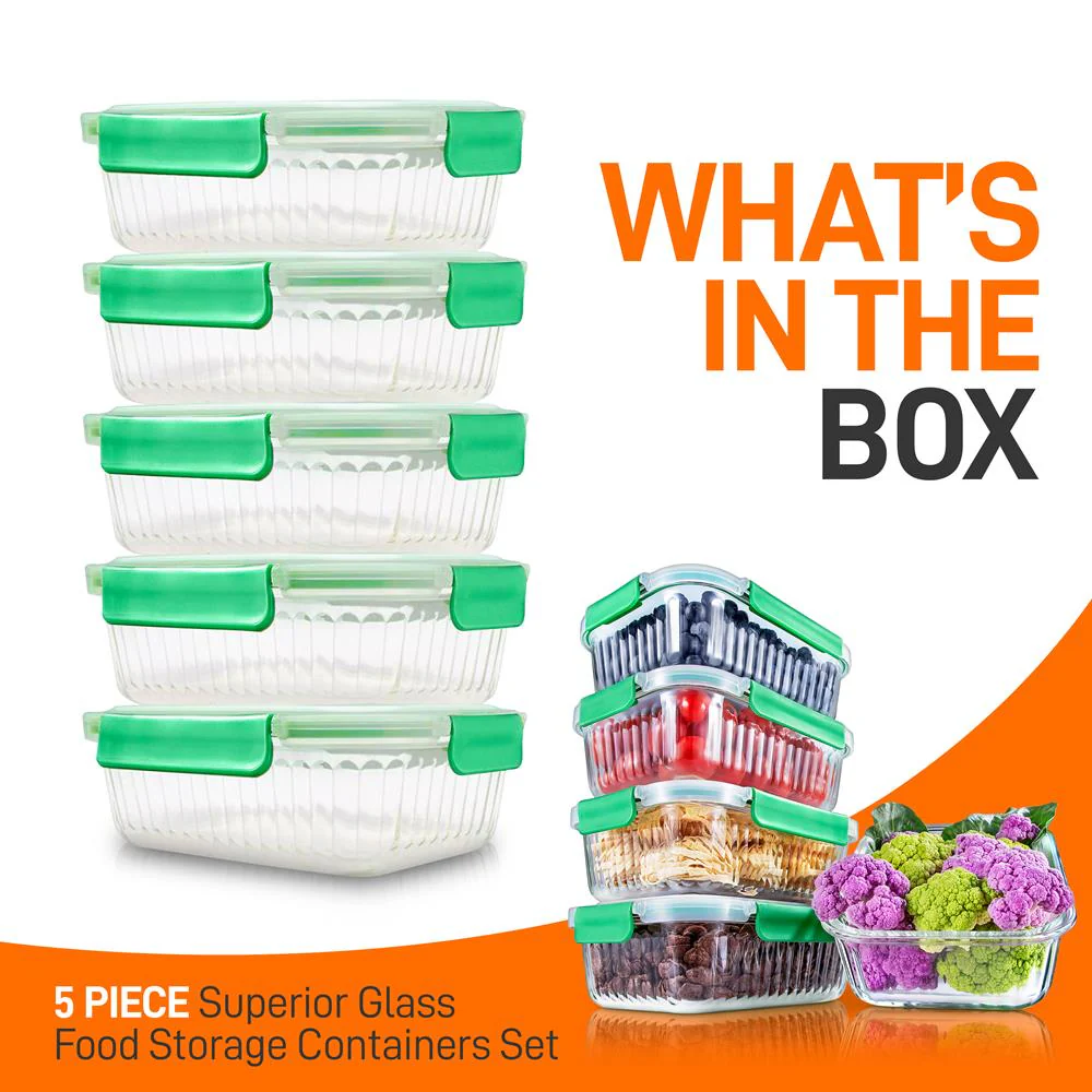 10-Piece Glass Food Storage Set - Leakproof Airtight Lids, Oven Safe - Image 7