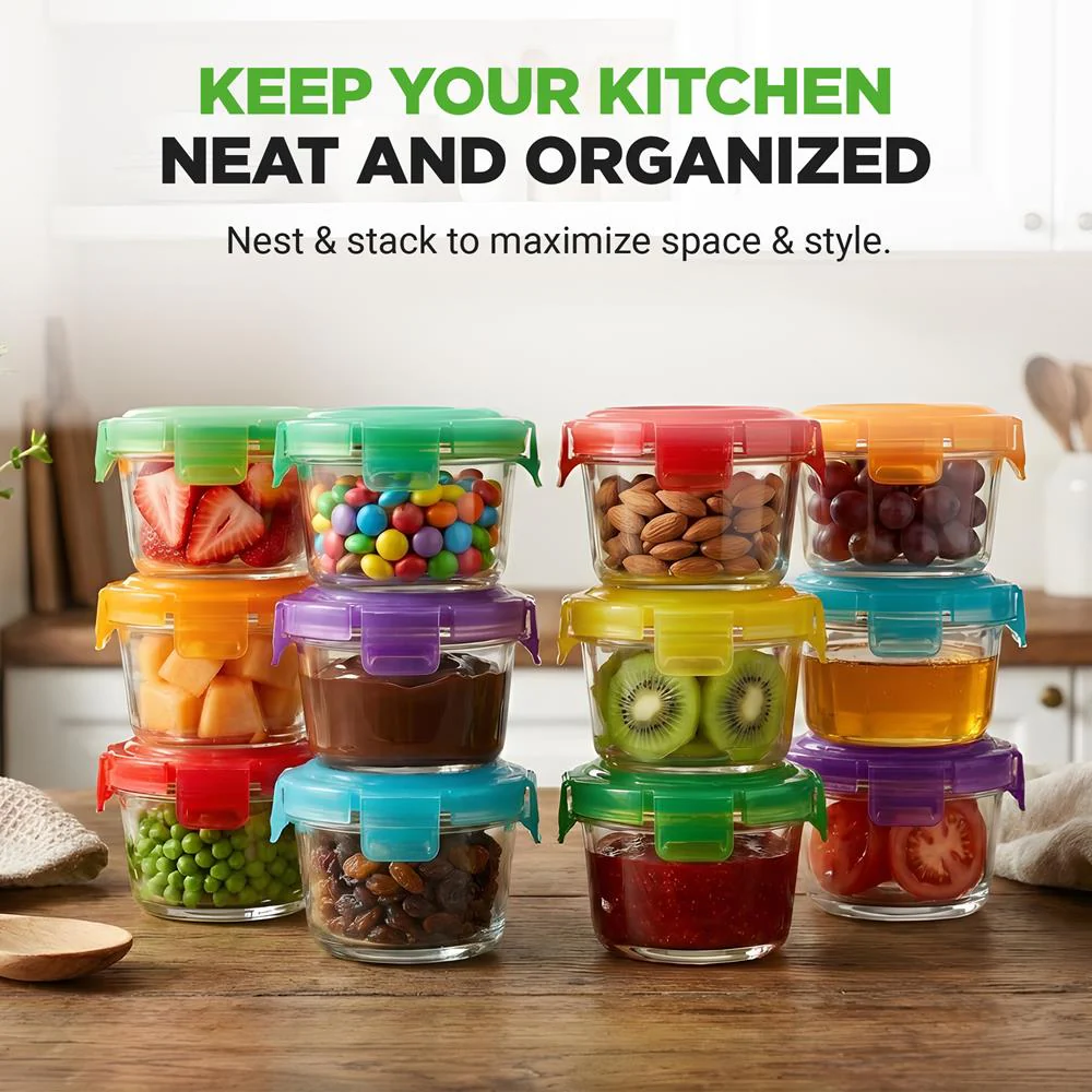 24-Piece Glass Food Storage Set, Airtight, Leak-Proof, Stackable, 4.48oz - Image 5