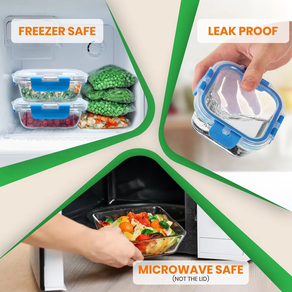 24-Piece Glass Food Storage Set, Airtight Leak-Proof, Blue - Image 3