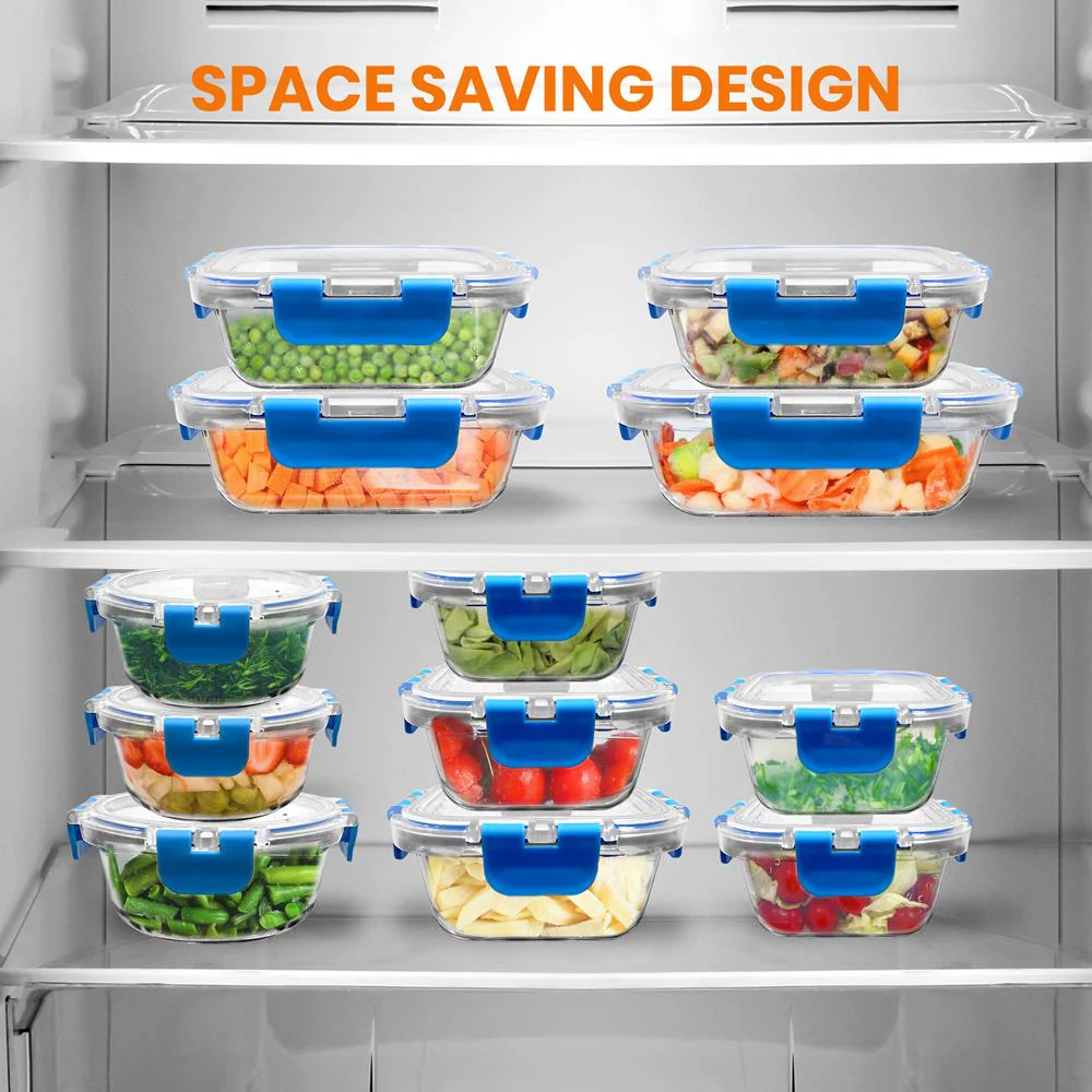 24-Piece Glass Food Storage Set, Airtight Leak-Proof, Blue - Image 5