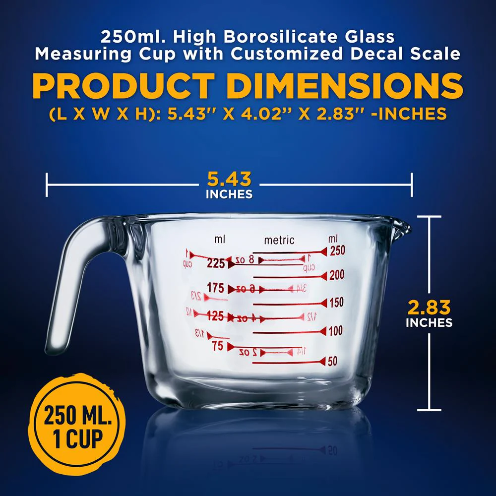 Glass Measuring Cup 250ml - Precise Pouring, Borosilicate, Clear - Image 2