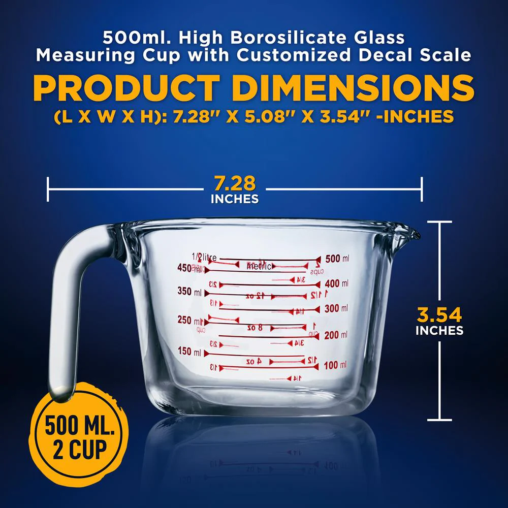 Glass Measuring Cup 500ml Precise Pouring Borosilicate Glass - Image 2
