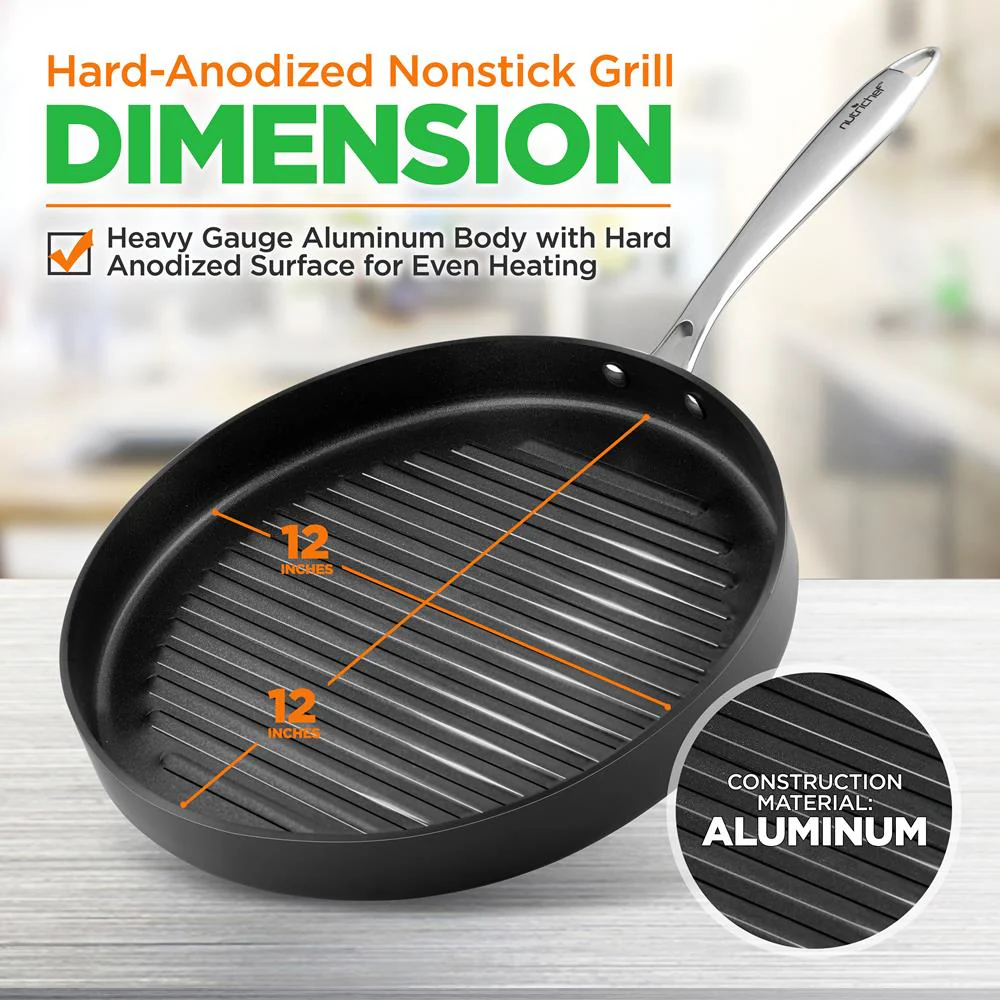12’’ Hard-Anodized Nonstick Grill - Dishwasher Safe Nonstick Grill Pan - Image 2