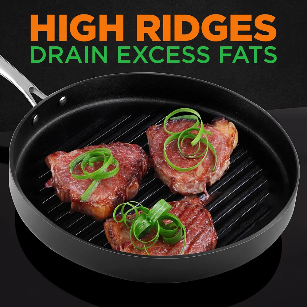 12’’ Hard-Anodized Nonstick Grill - Dishwasher Safe Nonstick Grill Pan - Image 5
