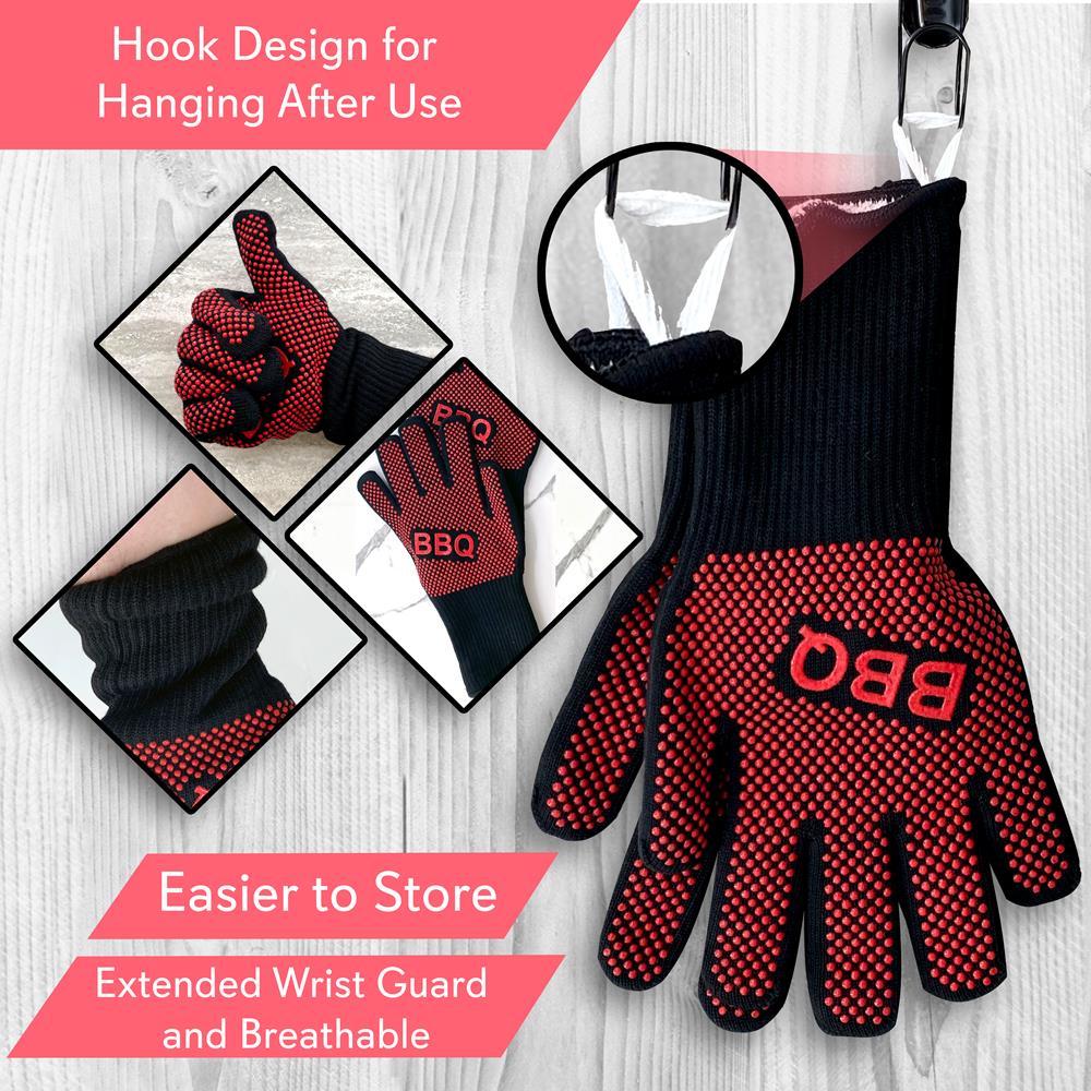 BBQ Gloves 1472°F Heat Resistant Silicone Grip 14" Washable Mitts - Image 3