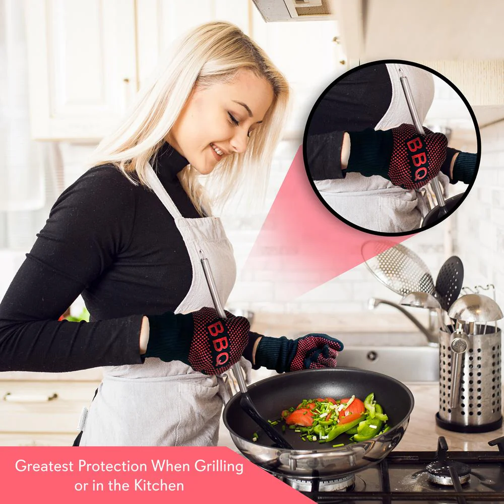 BBQ Gloves 1472°F Heat Resistant Silicone Grip 14" Washable Mitts - Image 4