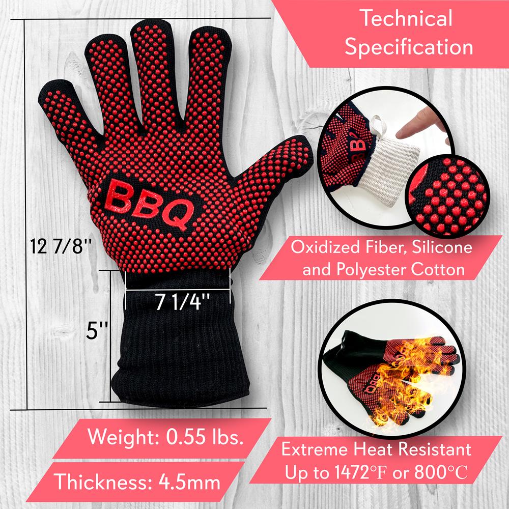 BBQ Gloves 1472°F Heat Resistant Silicone Grip 14" Washable Mitts - Image 7