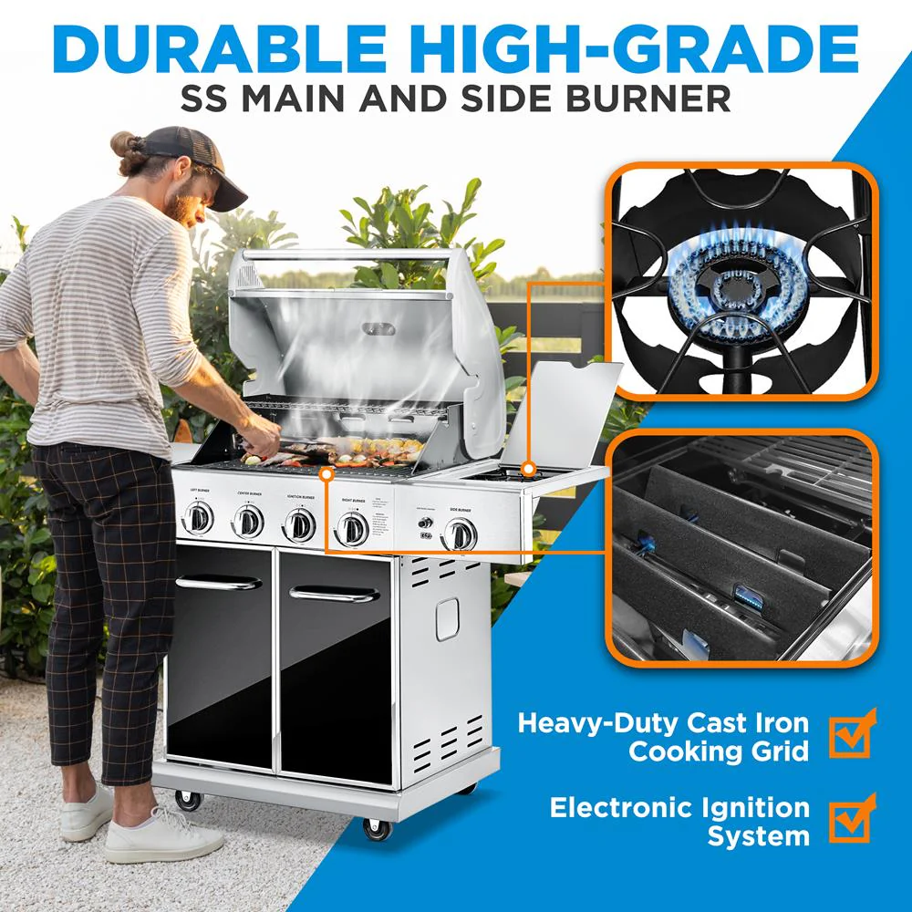 5-Burner Propane Gas Grill, 52,000 BTU, Stainless Steel, Easy Clean - Image 5