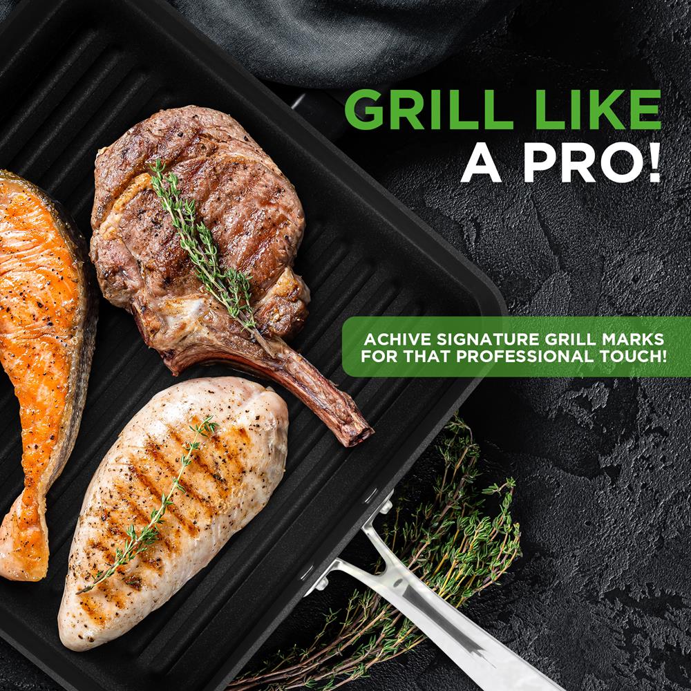 11" Nonstick Grill Pan - Perfect Searing, Hard-Anodized Aluminum - Image 3