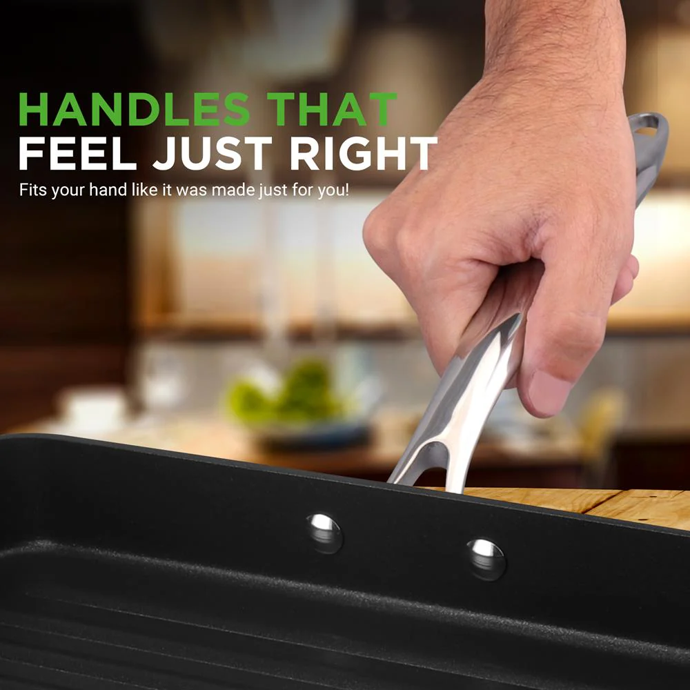 11" Nonstick Grill Pan - Perfect Searing, Hard-Anodized Aluminum - Image 4