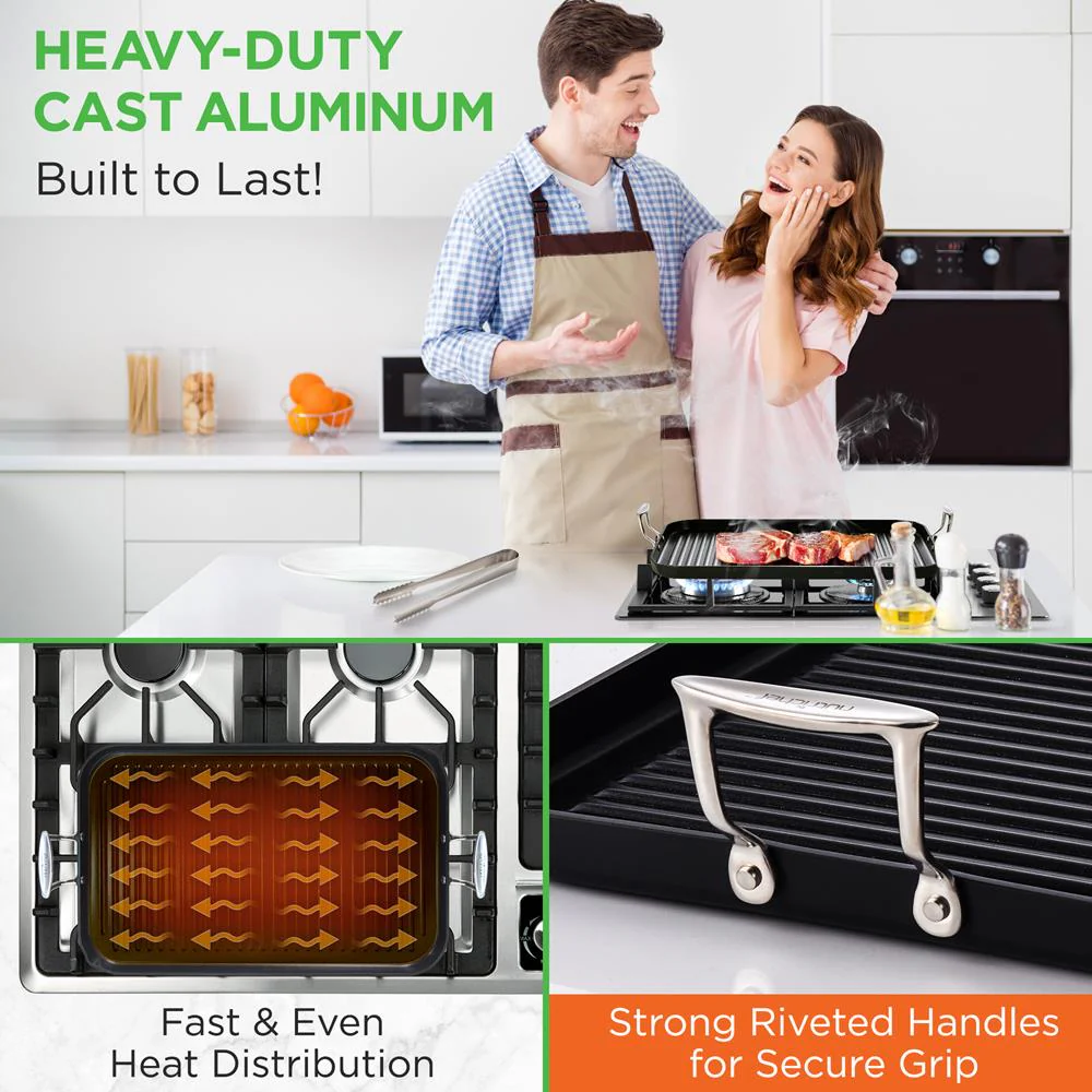 Stove Top Grill Pan - Nonstick, Even Heating, Hard-Anodized Aluminum - Image 7