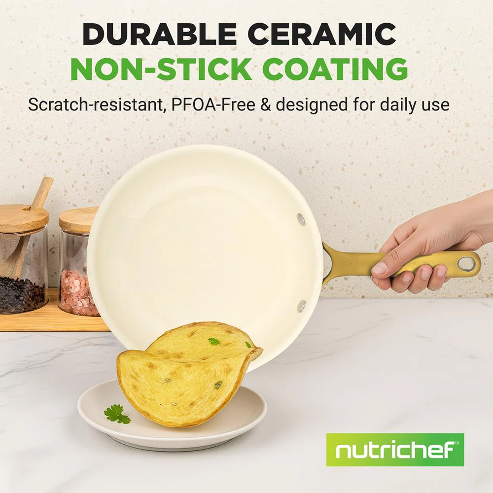 10" Non-Stick Frying Pan, Even Heat, Ceramic Coating, Golden Handle - Image 3