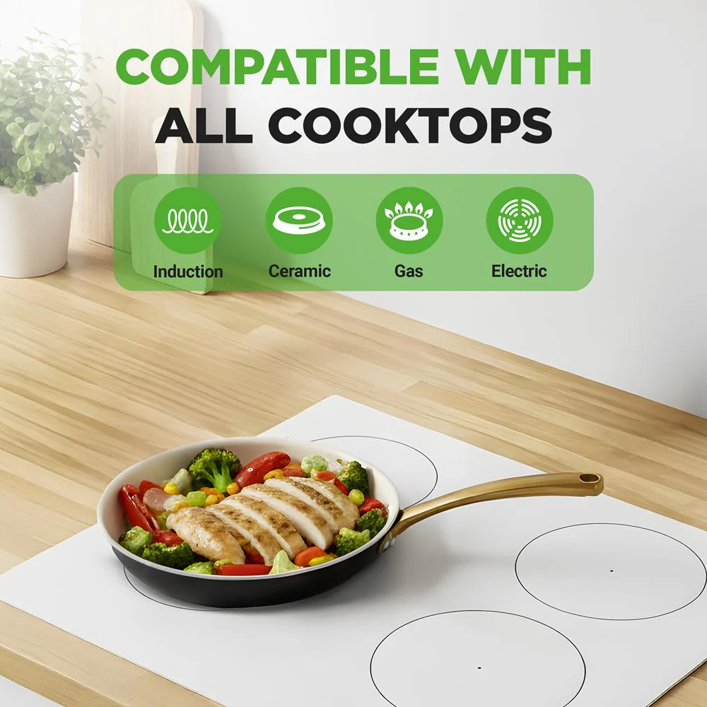 10" Non-Stick Frying Pan, Even Heat, Ceramic Coating, Golden Handle - Image 4