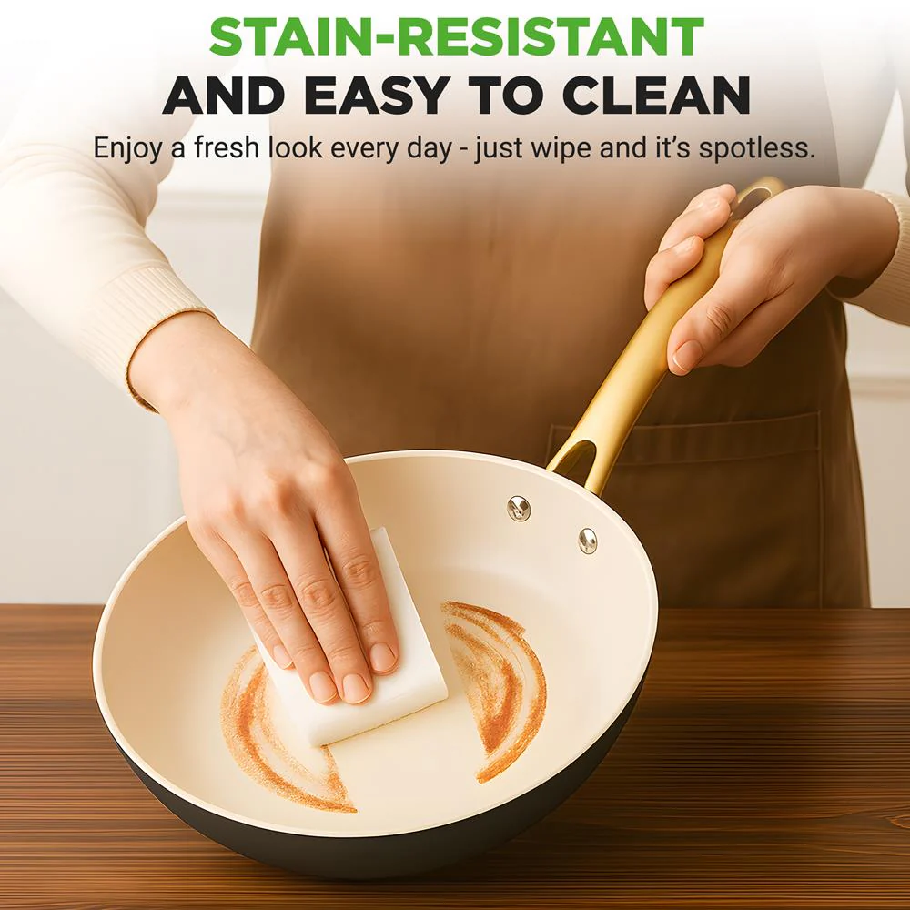 10" Non-Stick Frying Pan, Even Heat, Ceramic Coating, Golden Handle - Image 5
