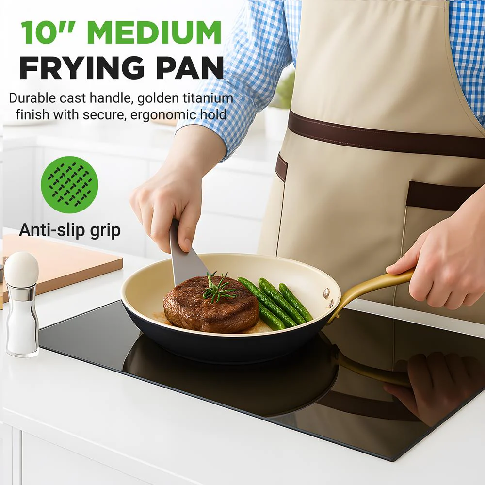 10" Non-Stick Frying Pan, Even Heat, Ceramic Coating, Golden Handle - Image 7