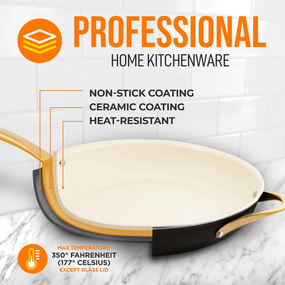 14'' Non-Stick Fry Pan – Durable Pan With Silicone Handle, Interior Non-Stick Ceramic Coating And Polyester Coating Outside - Image 3