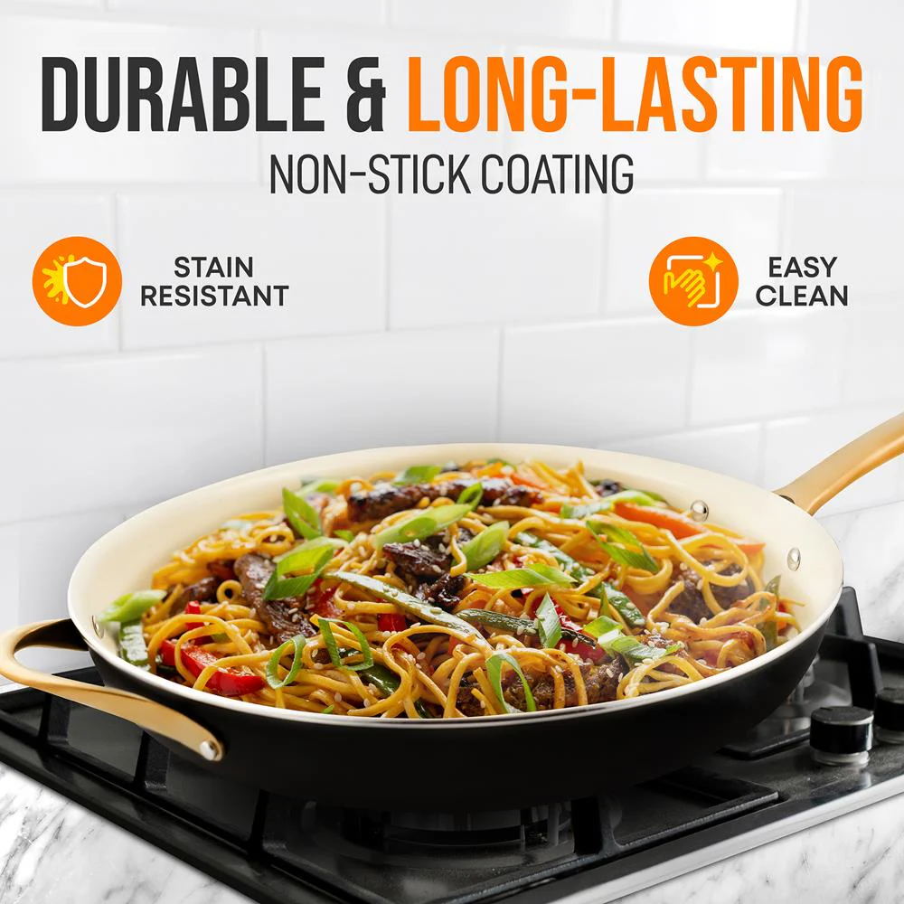 14'' Non-Stick Fry Pan – Durable Pan With Silicone Handle, Interior Non-Stick Ceramic Coating And Polyester Coating Outside - Image 6