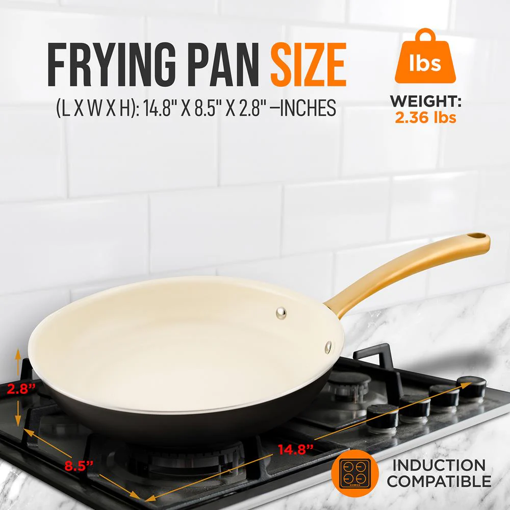 8" Non-Stick Frying Pan, Even Heat, Ceramic Coating, Golden Titanium Handle - Image 2