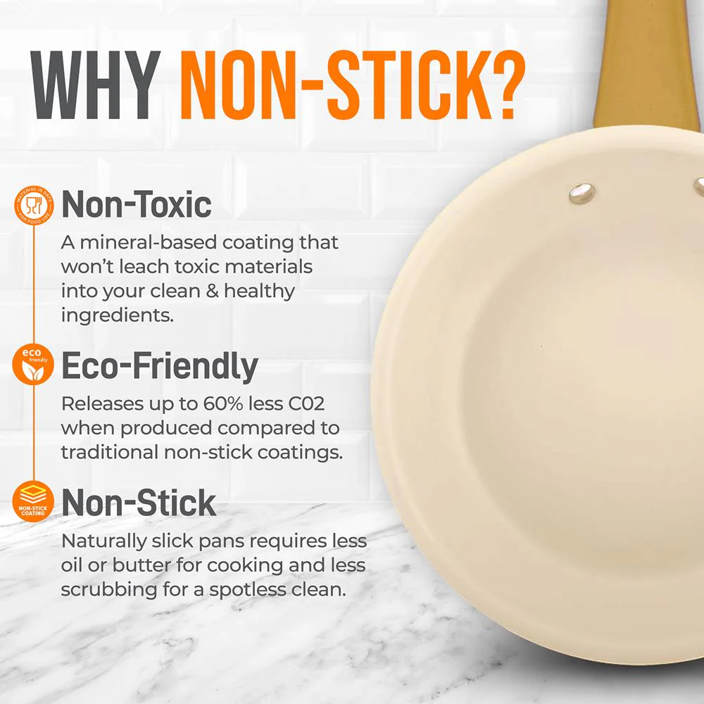 8" Non-Stick Frying Pan, Even Heat, Ceramic Coating, Golden Titanium Handle - Image 4