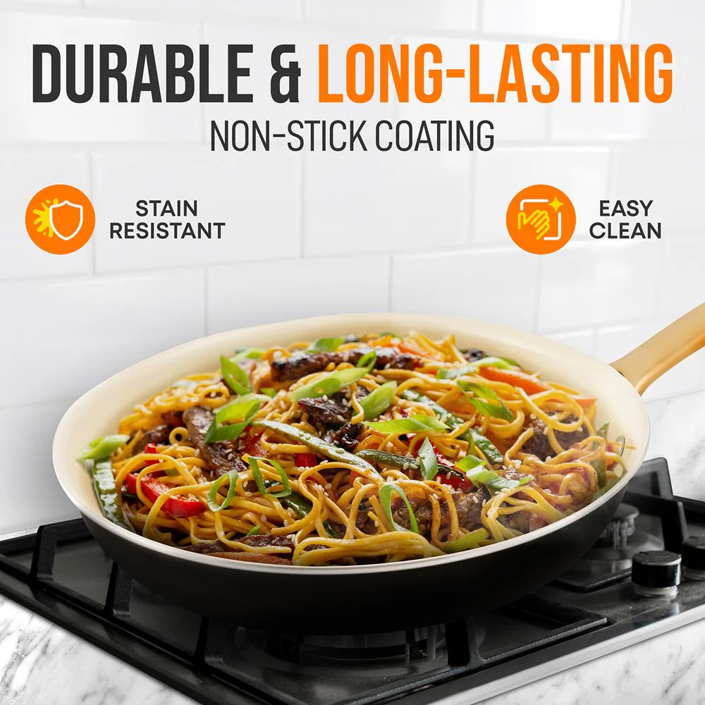 8" Non-Stick Frying Pan, Even Heat, Ceramic Coating, Golden Titanium Handle - Image 6