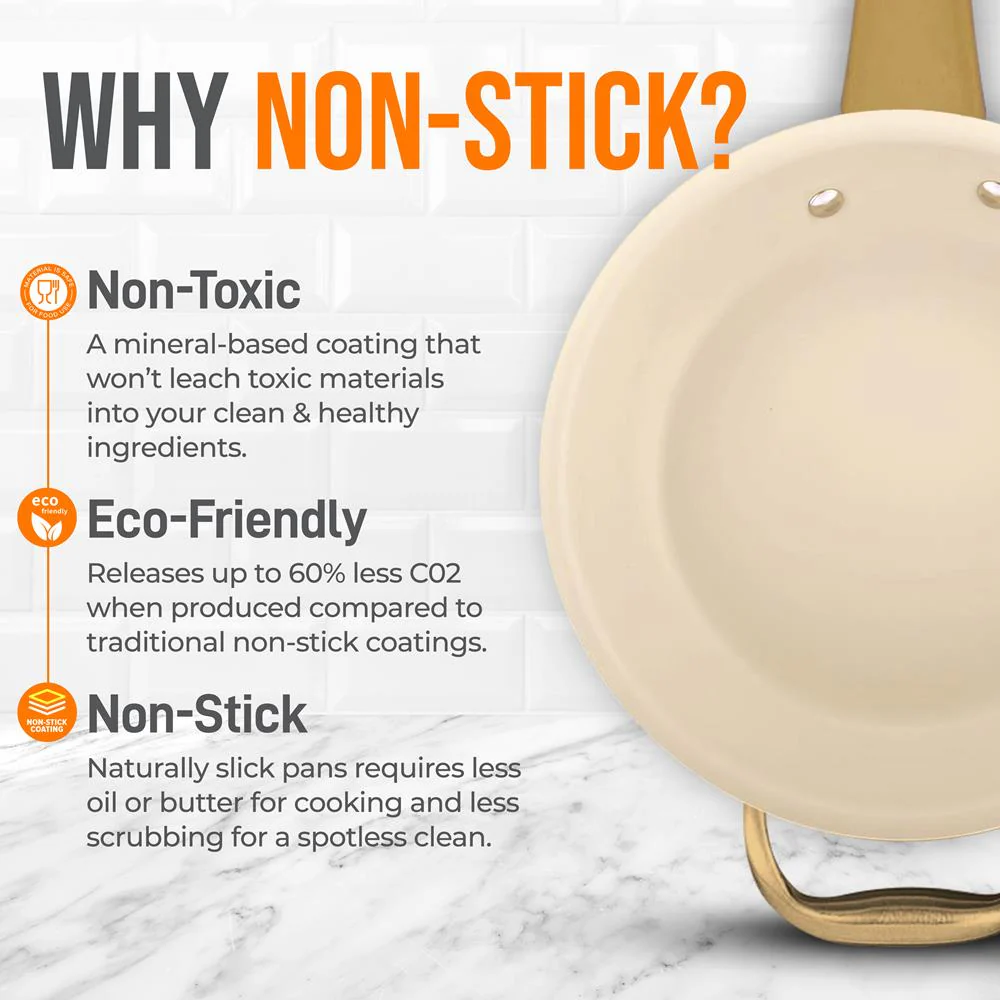 14" Non-Stick Fry Pan with Lid, Golden Titanium Handle, Easy Clean - Image 4