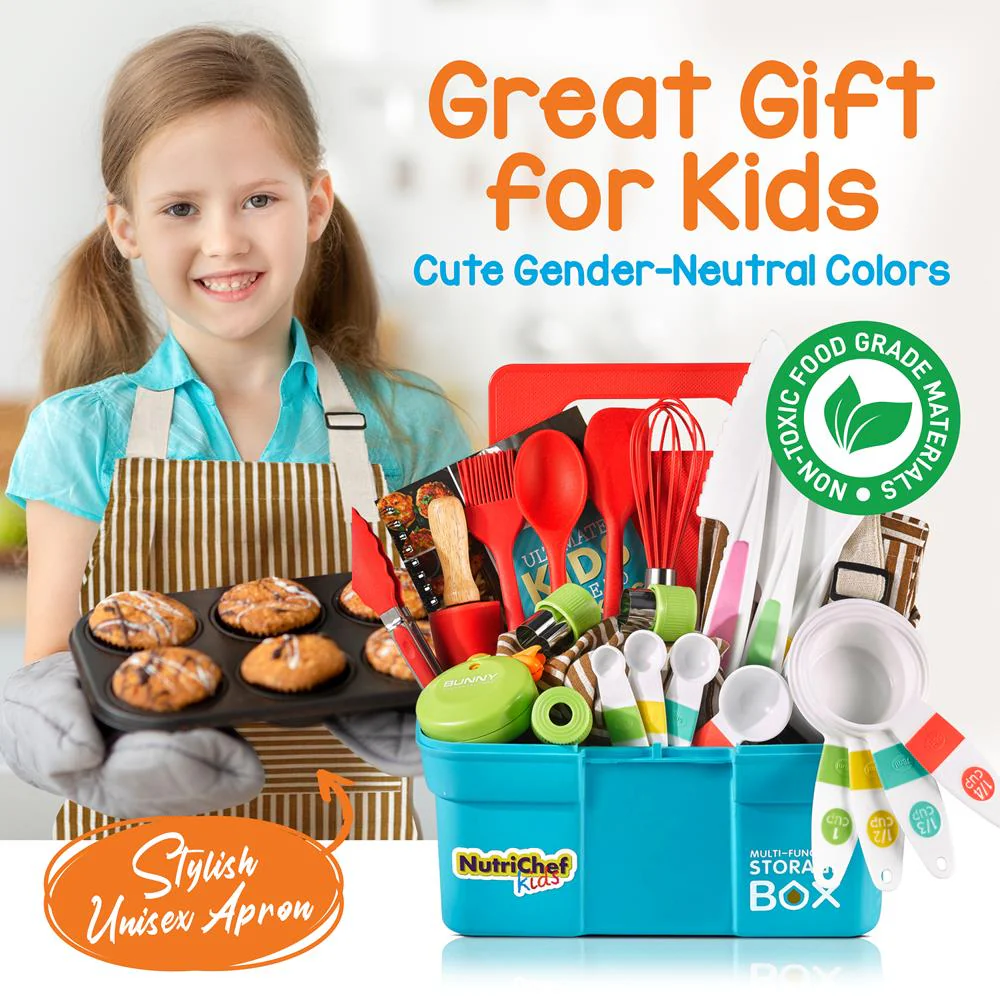 Kids Cooking & Baking Set - Safe Nylon Tools, Recipe Cards, Unisex Apron - Image 3