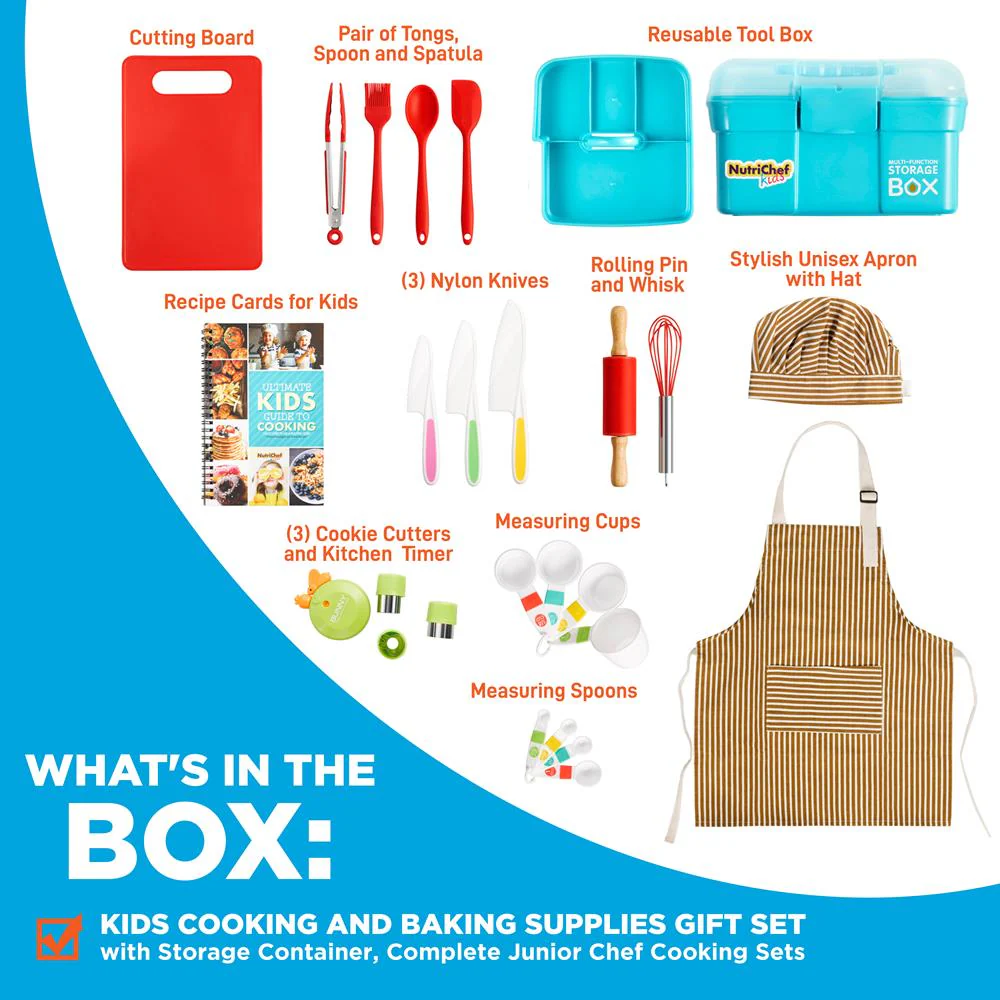Kids Cooking & Baking Set - Safe Nylon Tools, Recipe Cards, Unisex Apron - Image 4
