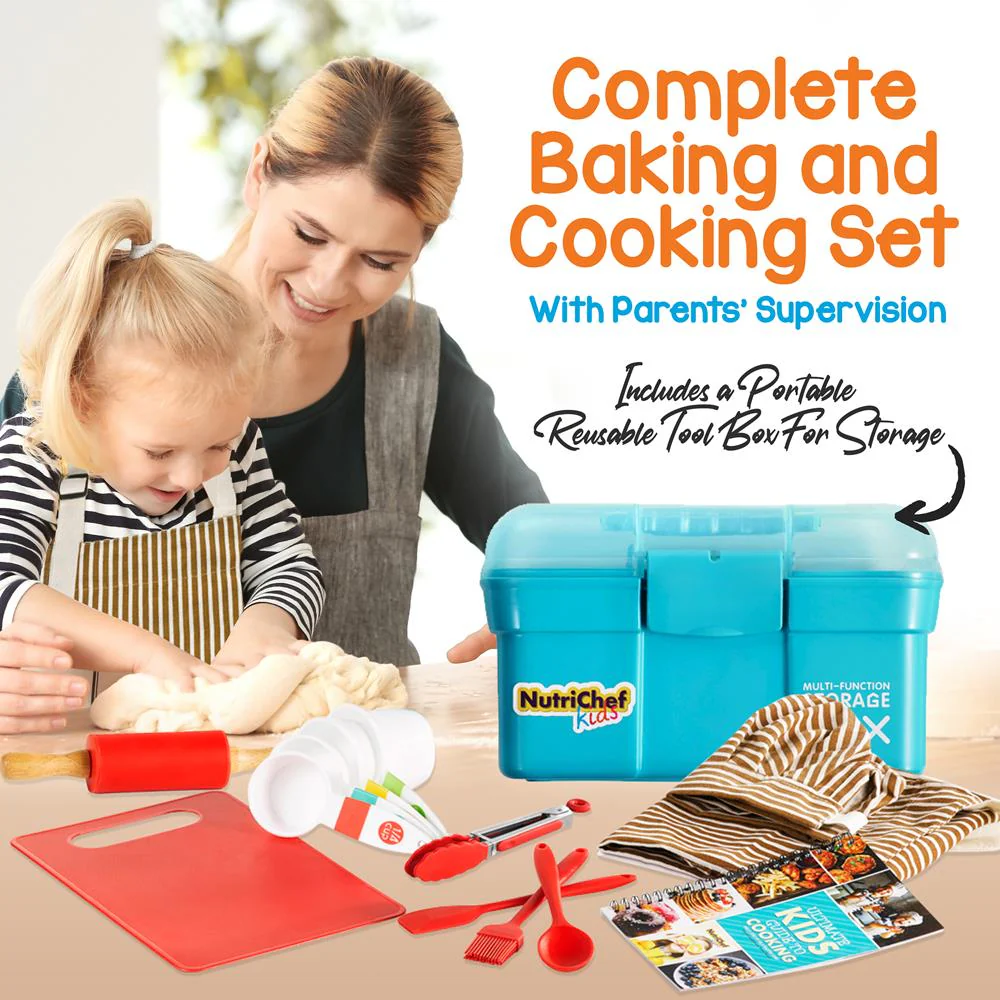 Kids Cooking & Baking Set - Safe Nylon Tools, Recipe Cards, Unisex Apron - Image 5