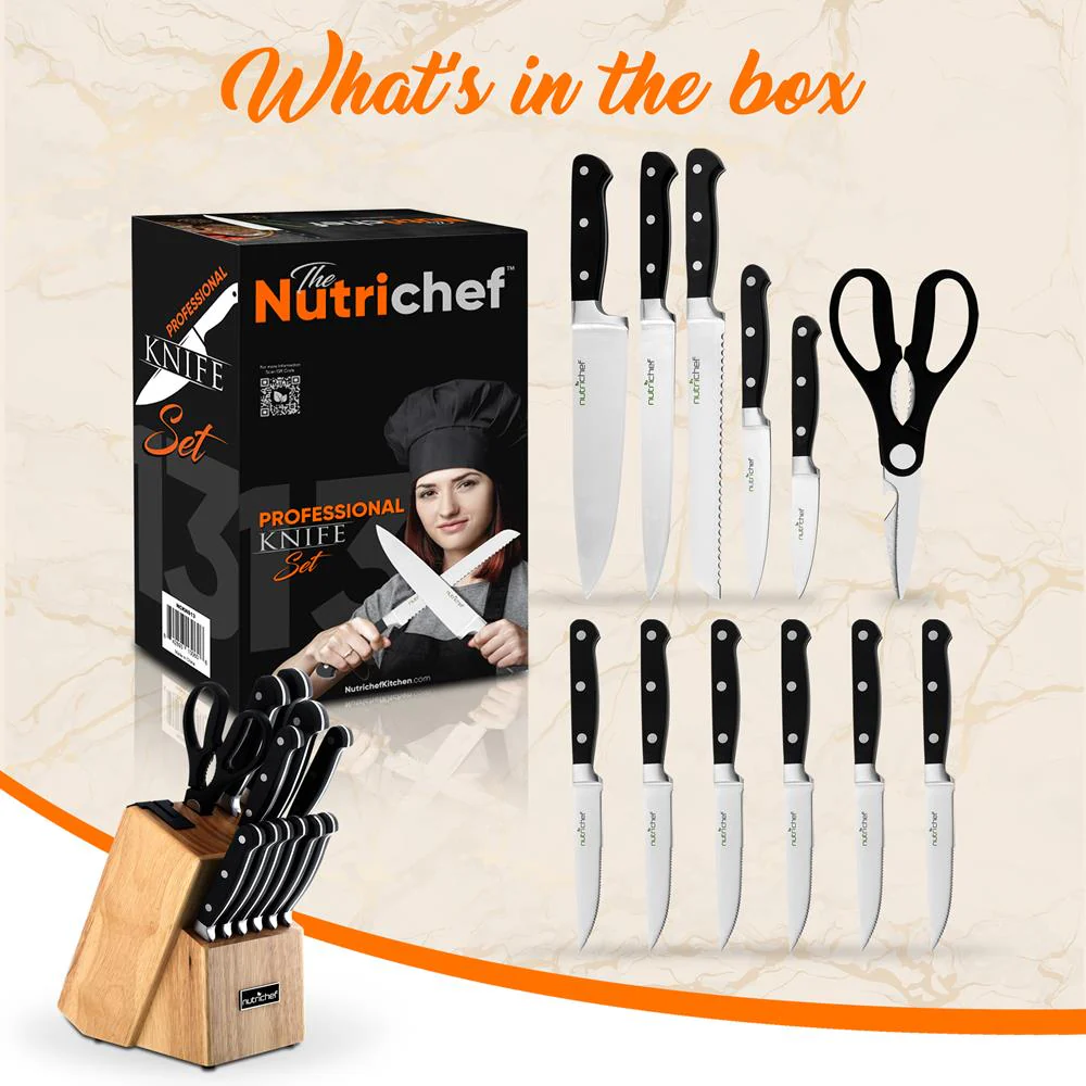 13-Piece Knife Set with Block, Precision German Steel, Built-In Sharpener - Image 7