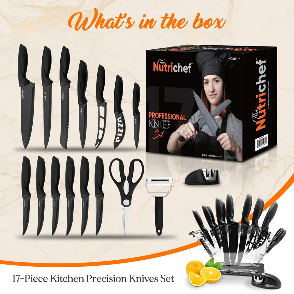 17-Piece Kitchen Knife Set - Precision Cutting - Stainless Steel - Acrylic Stand - Image 7
