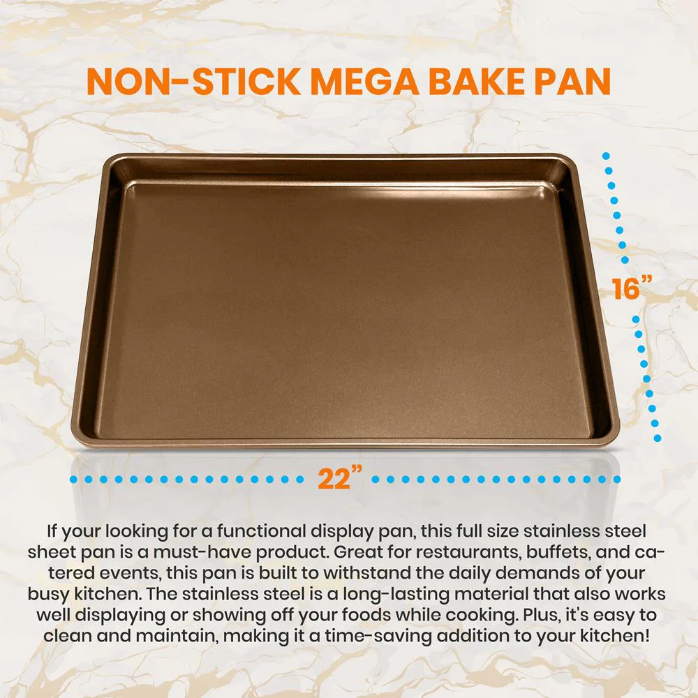 Nonstick XL Baking Pan, Easy Clean Carbon Steel, Gold, 22"x16" - Image 2