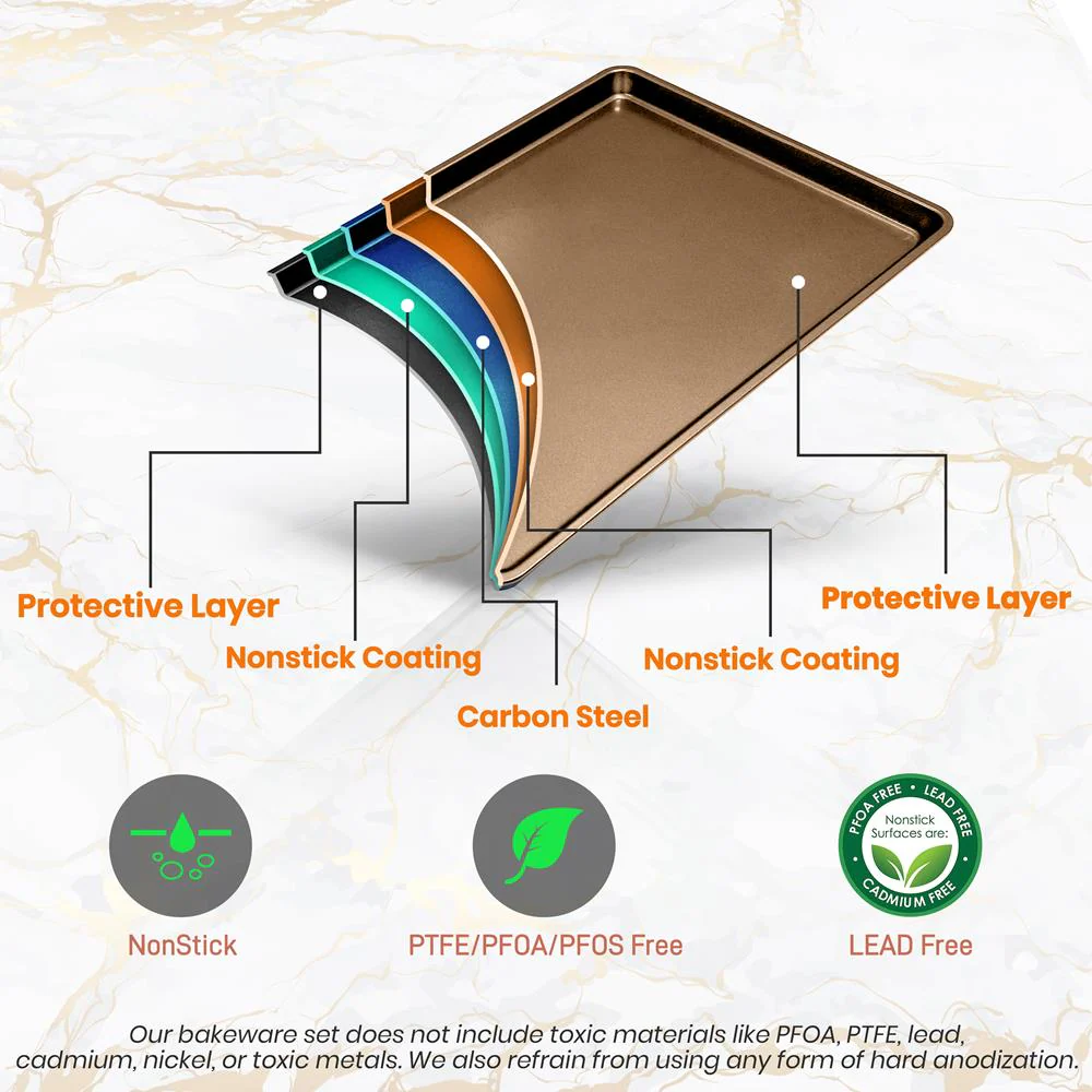 2-Piece Nonstick Cookie Sheets - Easy Clean Carbon Steel, Metallic - Image 3
