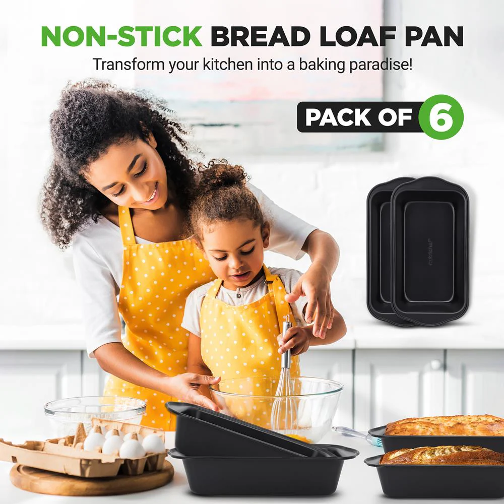 Loaf Pans Set of 6, Quick Heat, Non-Stick Carbon Steel, Easy Grip Handles - Image 2