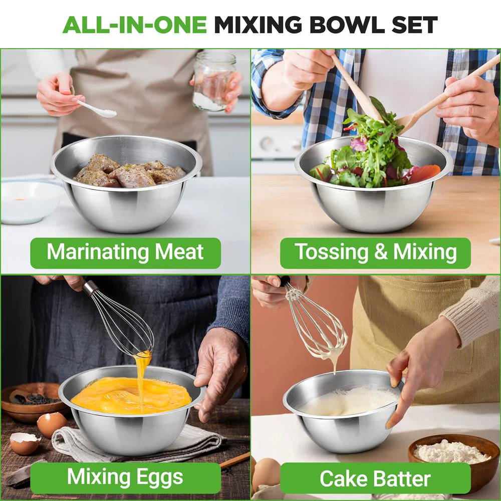6-Piece Stainless Steel Mixing Bowls Set - Stackable, Dishwasher Safe - Image 3