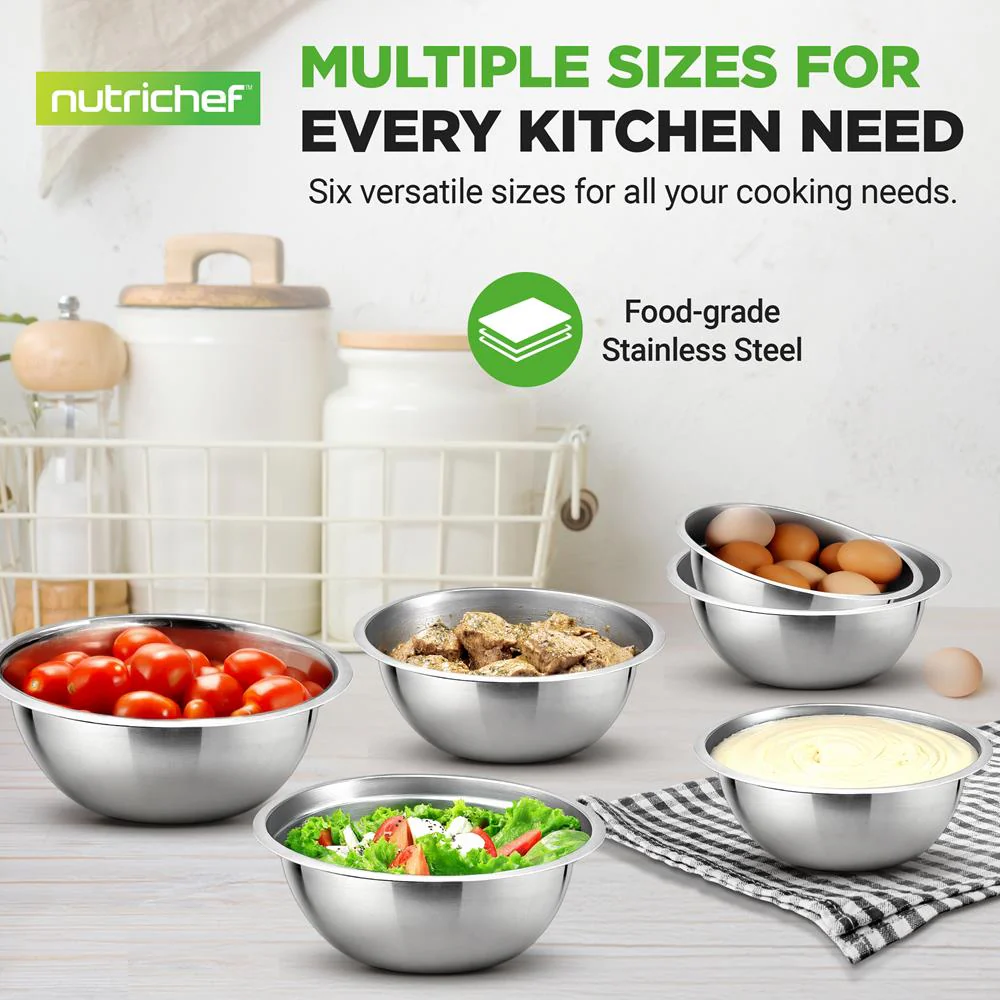 6-Piece Stainless Steel Mixing Bowls Set - Stackable, Dishwasher Safe - Image 5