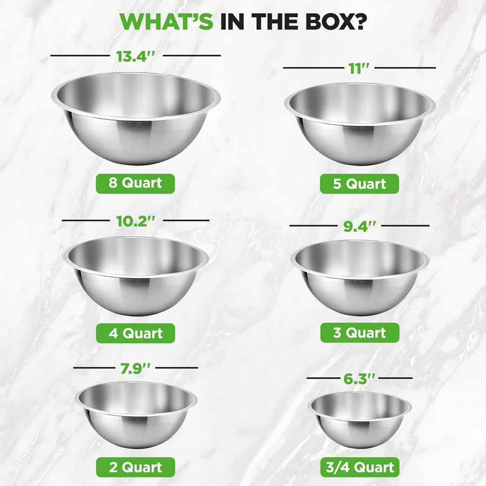 6-Piece Stainless Steel Mixing Bowls Set - Stackable, Dishwasher Safe - Image 7
