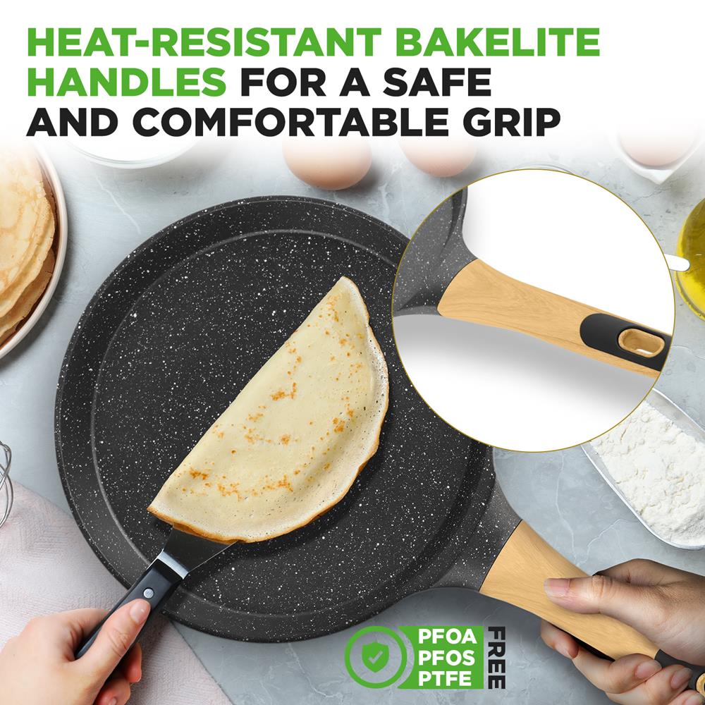 11" Non-Stick Crepe Pan, Easy Clean Marble Coating, Includes Spreader - Image 4
