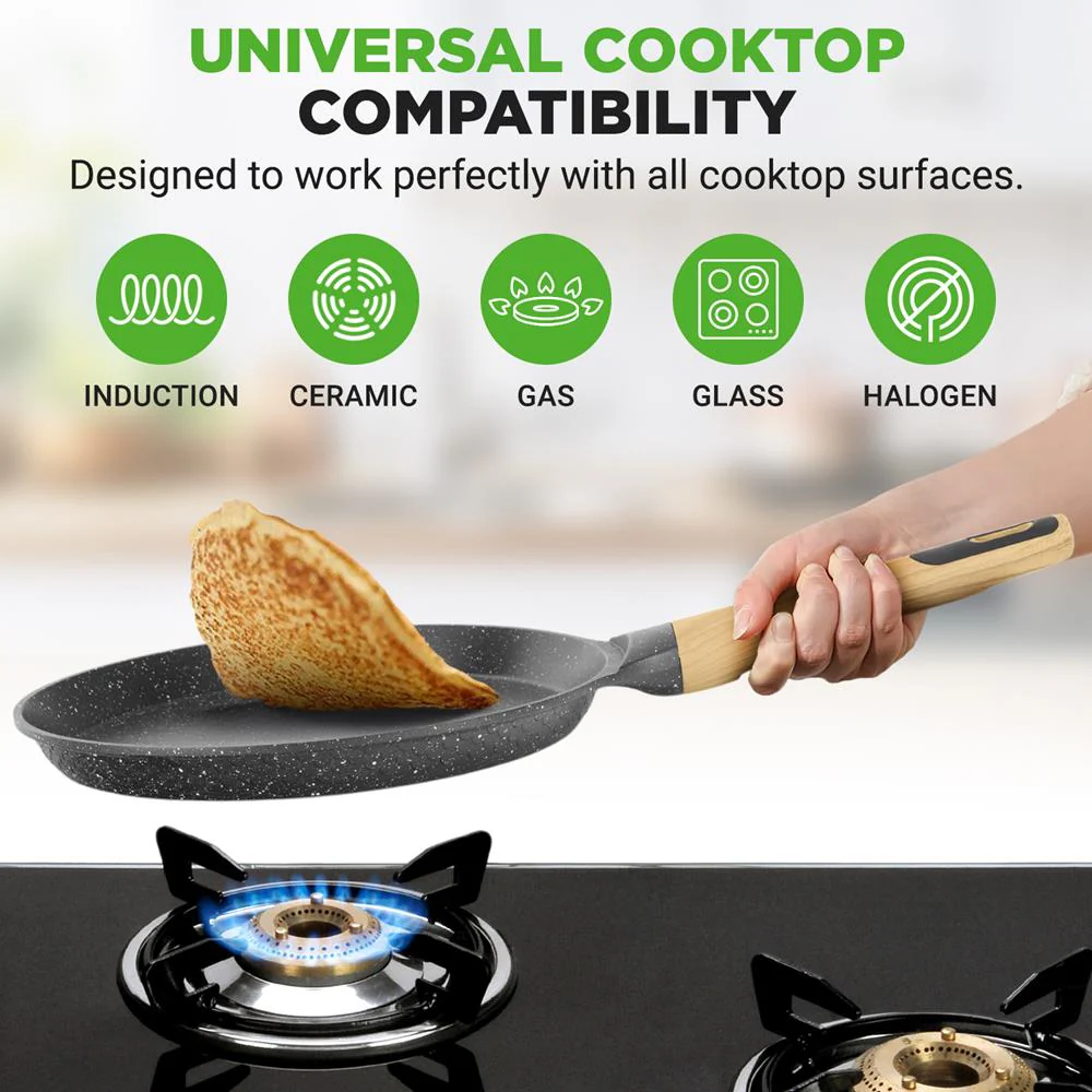 11" Non-Stick Crepe Pan, Easy Clean Marble Coating, Includes Spreader - Image 5